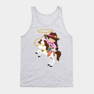 Cowgirl, Sheriff, Horse, Lasso, Brown Hair Tank Top